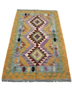 Tappeto Kilim Afghano 160x101 cm – Fatto a Mano in Lana, Design Geometrico Etnico Multicolore per Salotto o Camera da Letto - immagine 2