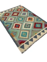 Tappeto Kilim 170x121 cm in Lana – Geometrico Multicolore Fatto a Mano - immagine 7