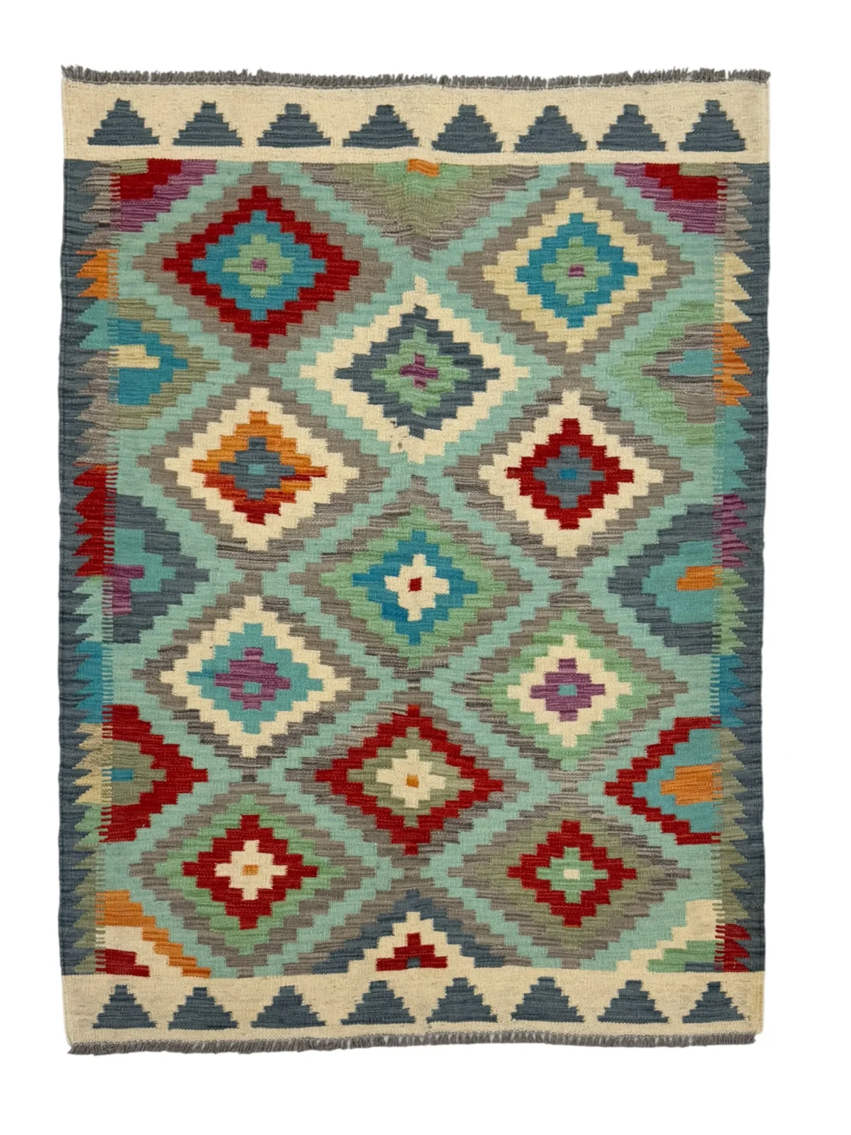 Tappeto Kilim 170x121 cm in Lana – Geometrico Multicolore Fatto a Mano - immagine 1