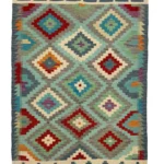 Tappeto Kilim 170x121 cm in Lana – Geometrico Multicolore Fatto a Mano