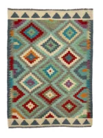 Tappeto Kilim 170x121 cm in Lana – Geometrico Multicolore Fatto a Mano