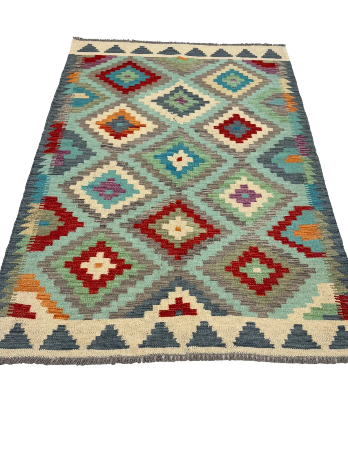 Tappeto Kilim 170x121 cm in Lana – Geometrico Multicolore Fatto a Mano - immagine 5