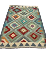 Tappeto Kilim 170x121 cm in Lana – Geometrico Multicolore Fatto a Mano - immagine 5