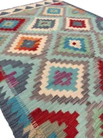 Tappeto Kilim 170x121 cm in Lana – Geometrico Multicolore Fatto a Mano - immagine 4