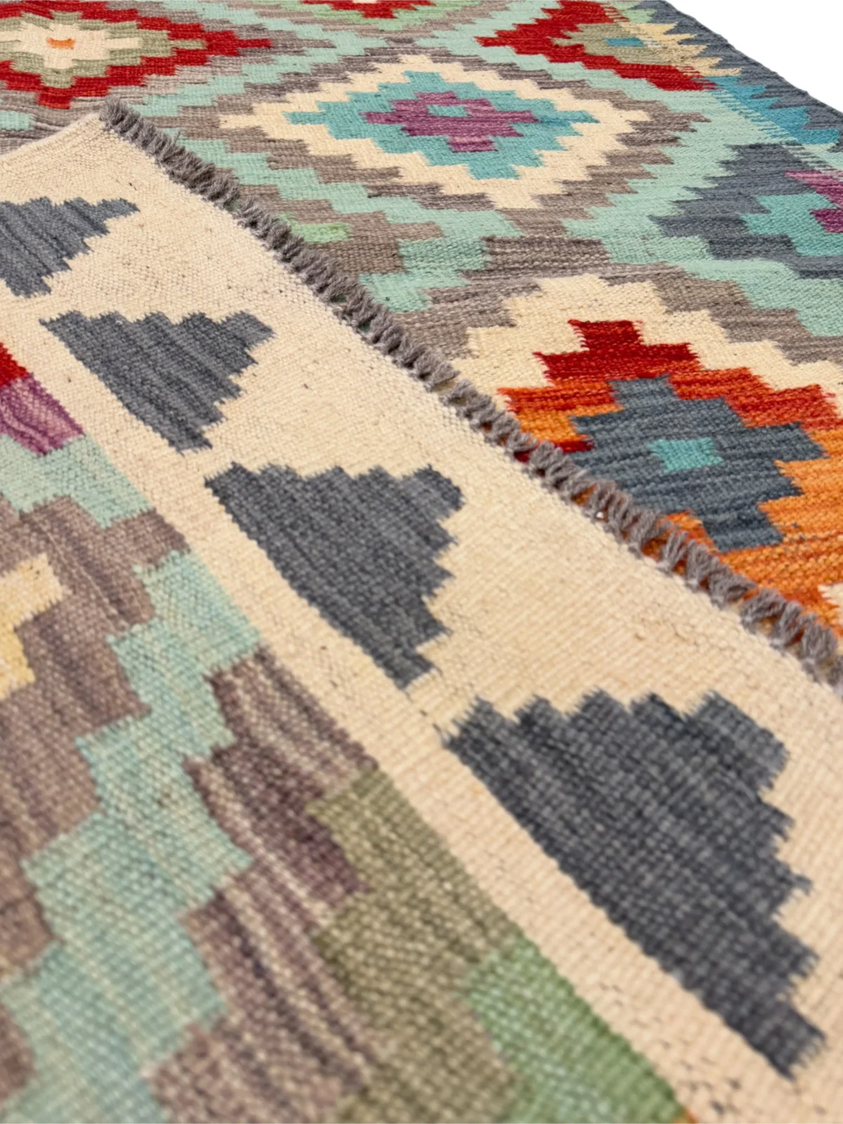 Tappeto Kilim 170x121 cm in Lana – Geometrico Multicolore Fatto a Mano - immagine 2