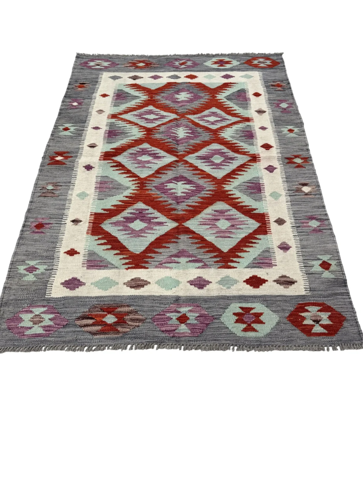 Tappeto Kilim Rettangolare 172x124 cm – Design Geometrico Artigianale in Lana - immagine 6