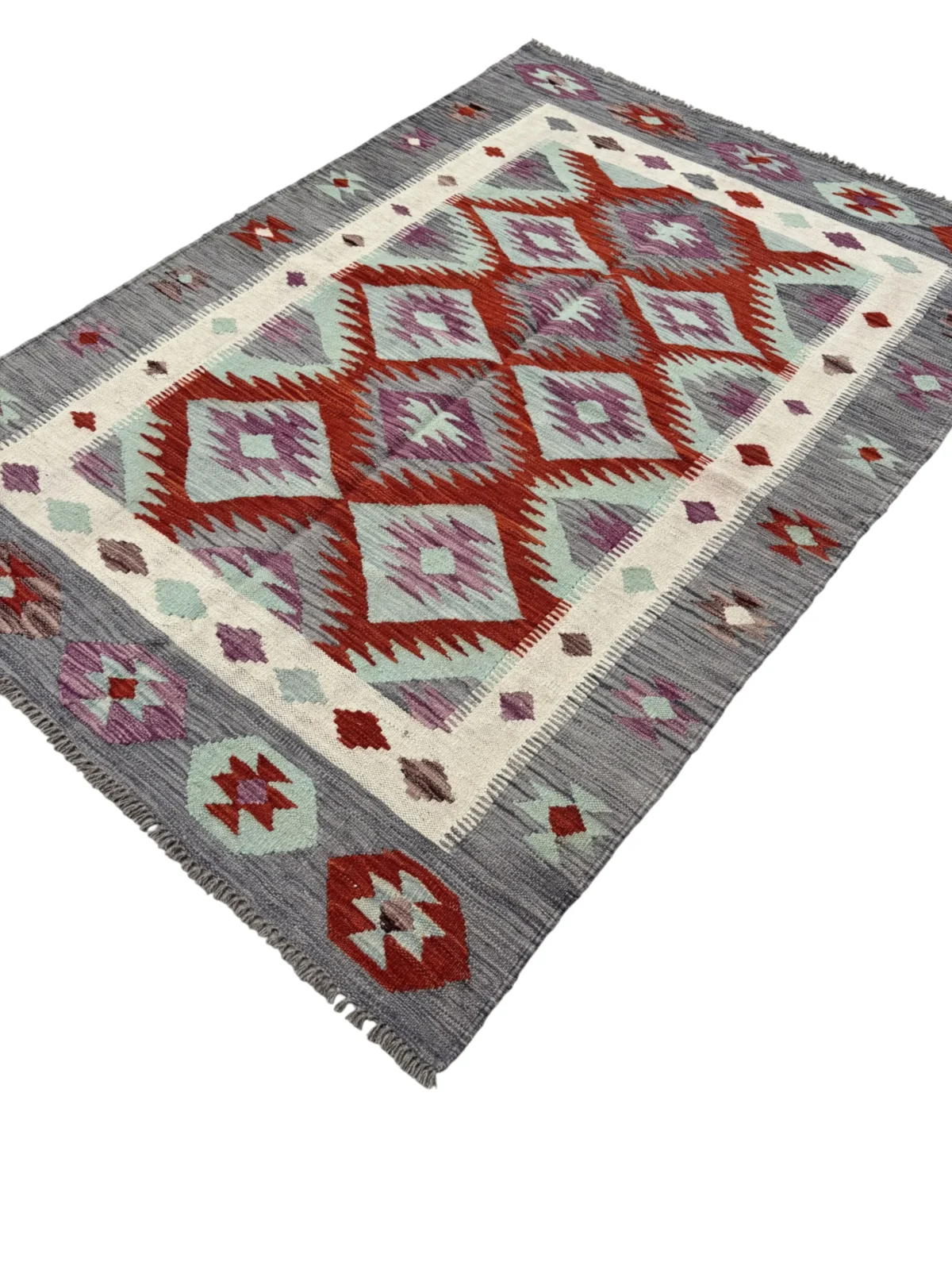 Tappeto Kilim Rettangolare 172x124 cm – Design Geometrico Artigianale in Lana - immagine 5