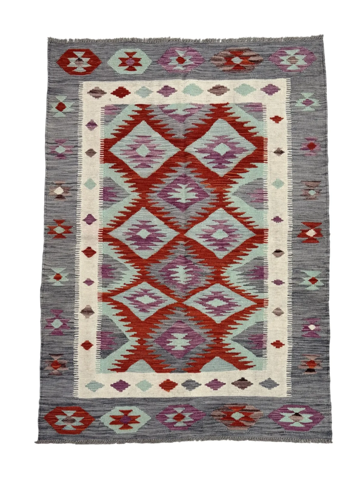 Tappeto Kilim Rettangolare 172x124 cm – Design Geometrico Artigianale in Lana - immagine 1