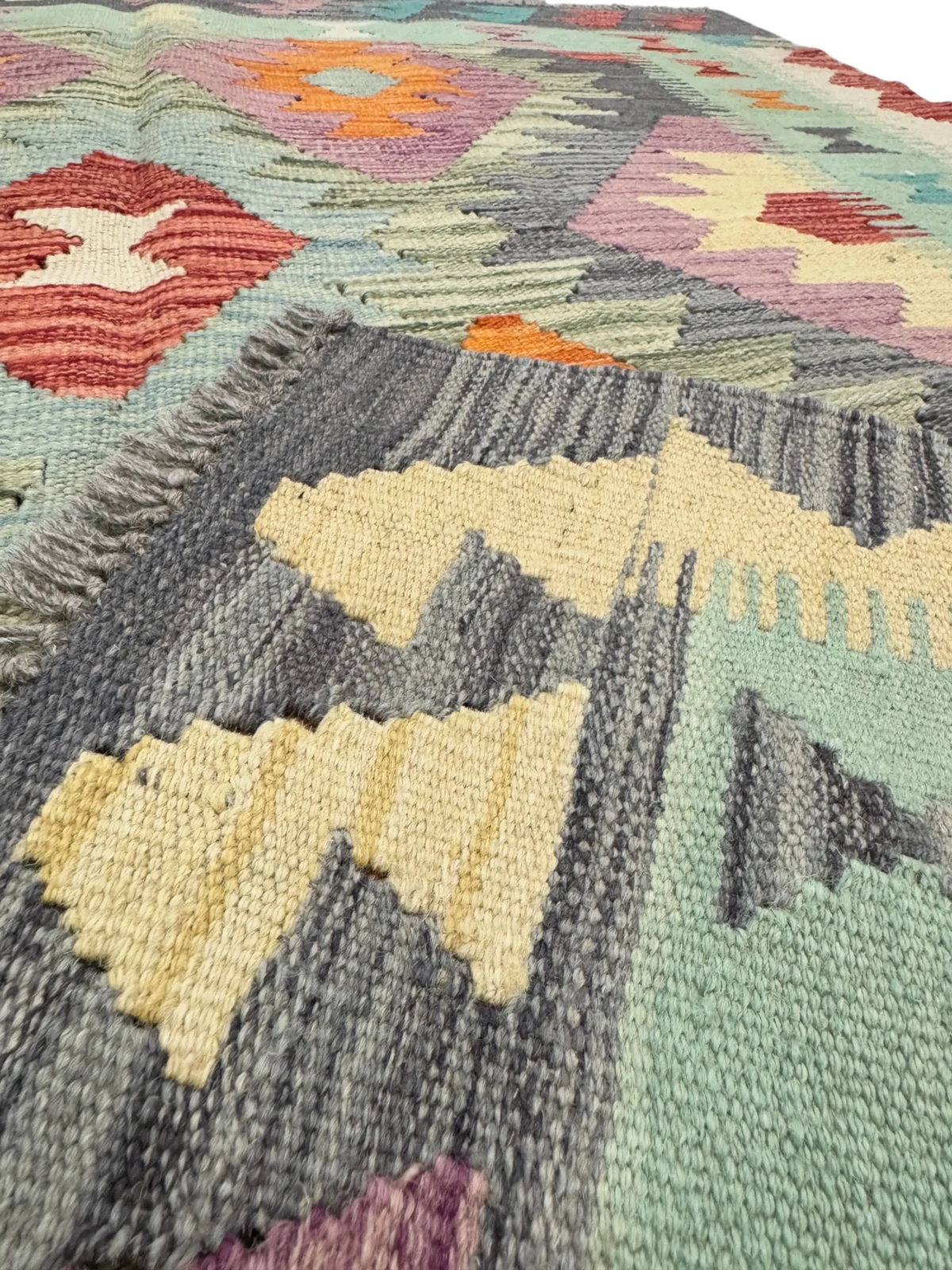 Tappeto Kilim Quadrato 173x122 cm – Geometrico Artigianale in Lana - immagine 3