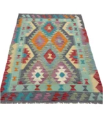 Tappeto Kilim Quadrato 173x124 cm – Design Geometrico Multicolore in Lana, Fatto a Mano, Stile Etnico Tradizionale - immagine 5