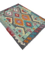 Tappeto Kilim Quadrato 173x124 cm – Design Geometrico Multicolore in Lana, Fatto a Mano, Stile Etnico Tradizionale - immagine 4