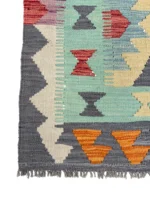 Tappeto Kilim Quadrato 173x124 cm – Design Geometrico Multicolore in Lana, Fatto a Mano, Stile Etnico Tradizionale - immagine 3