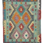 Tappeto Kilim Quadrato 173x124 cm – Design Geometrico Multicolore in Lana, Fatto a Mano, Stile Etnico Tradizionale
