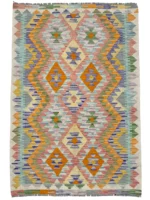 Tappeto Kilim 176x118 cm Rettangolare con Motivo Geometrico Multicolore – Artigianale con Frangia