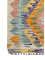 Tappeto Kilim 176x118 cm Rettangolare con Motivo Geometrico Multicolore – Artigianale con Frangia - immagine 3