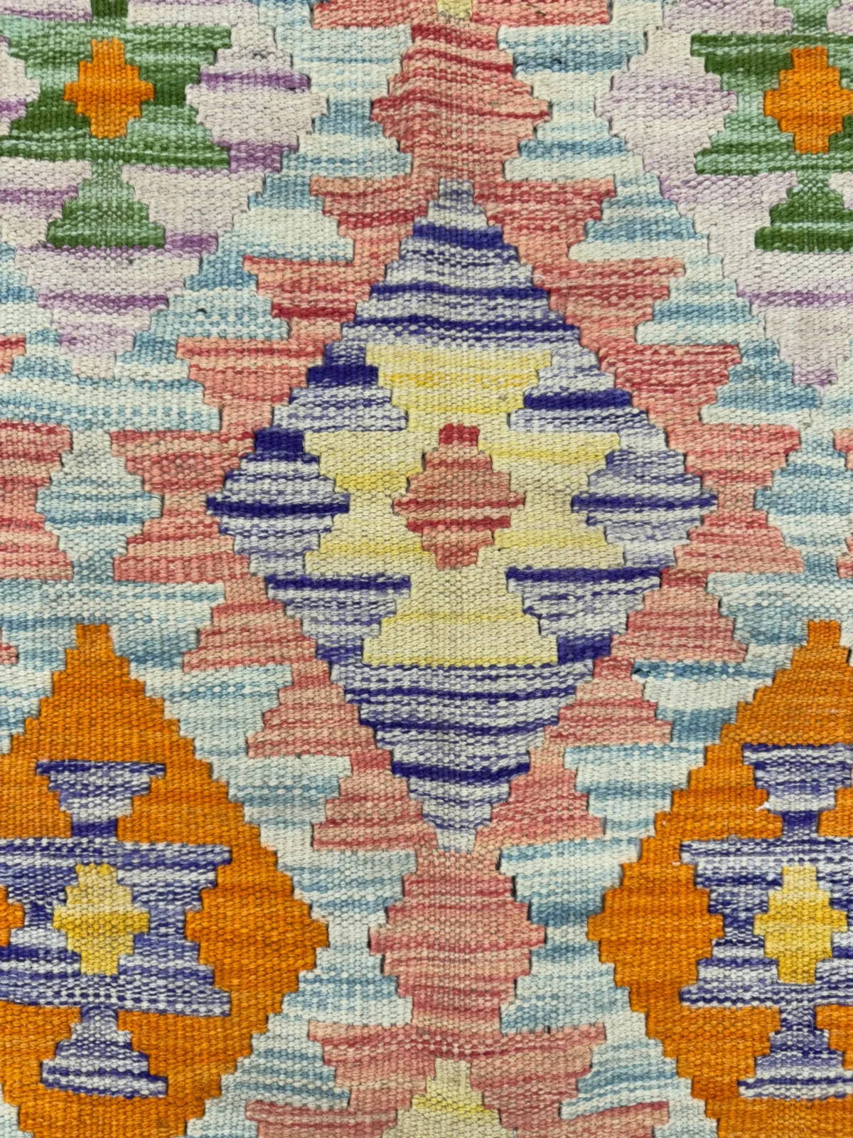 Tappeto Kilim 176x118 cm Rettangolare con Motivo Geometrico Multicolore – Artigianale con Frangia - immagine 2