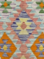 Tappeto Kilim 176x118 cm Rettangolare con Motivo Geometrico Multicolore – Artigianale con Frangia - immagine 2