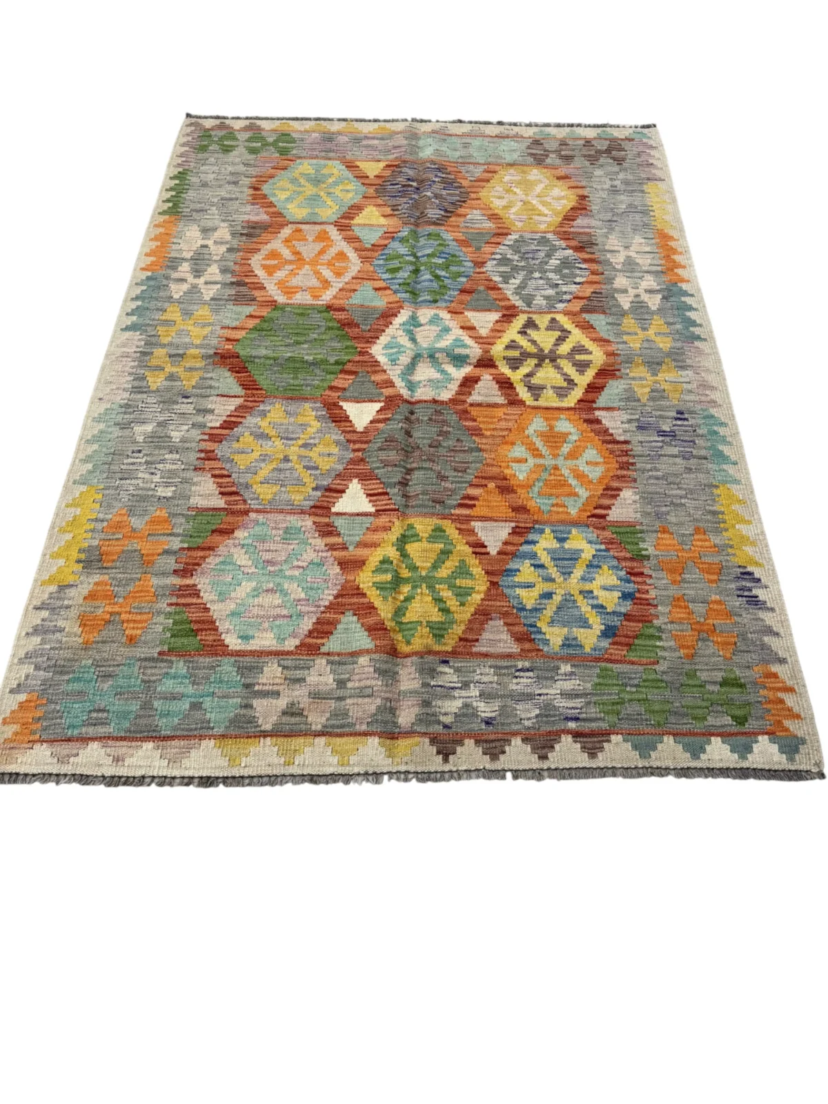 Tappeto Kilim Afghano 176x125 cm – Tessuto a Mano, Geometrico, Etnico, Multicolore - immagine 8