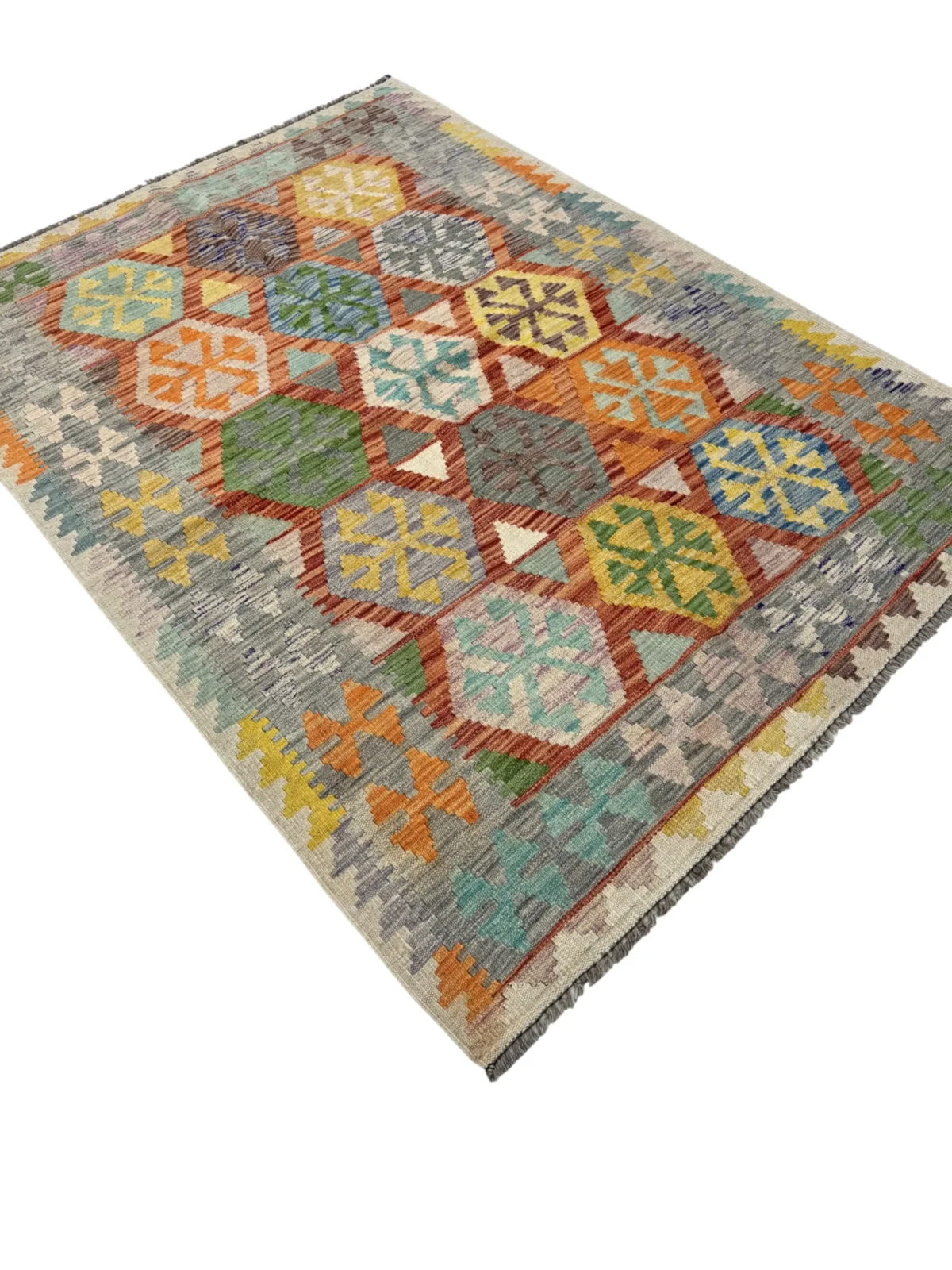 Tappeto Kilim Afghano 176x125 cm – Tessuto a Mano, Geometrico, Etnico, Multicolore - immagine 7