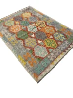 Tappeto Kilim Afghano 176x125 cm – Tessuto a Mano, Geometrico, Etnico, Multicolore - immagine 7