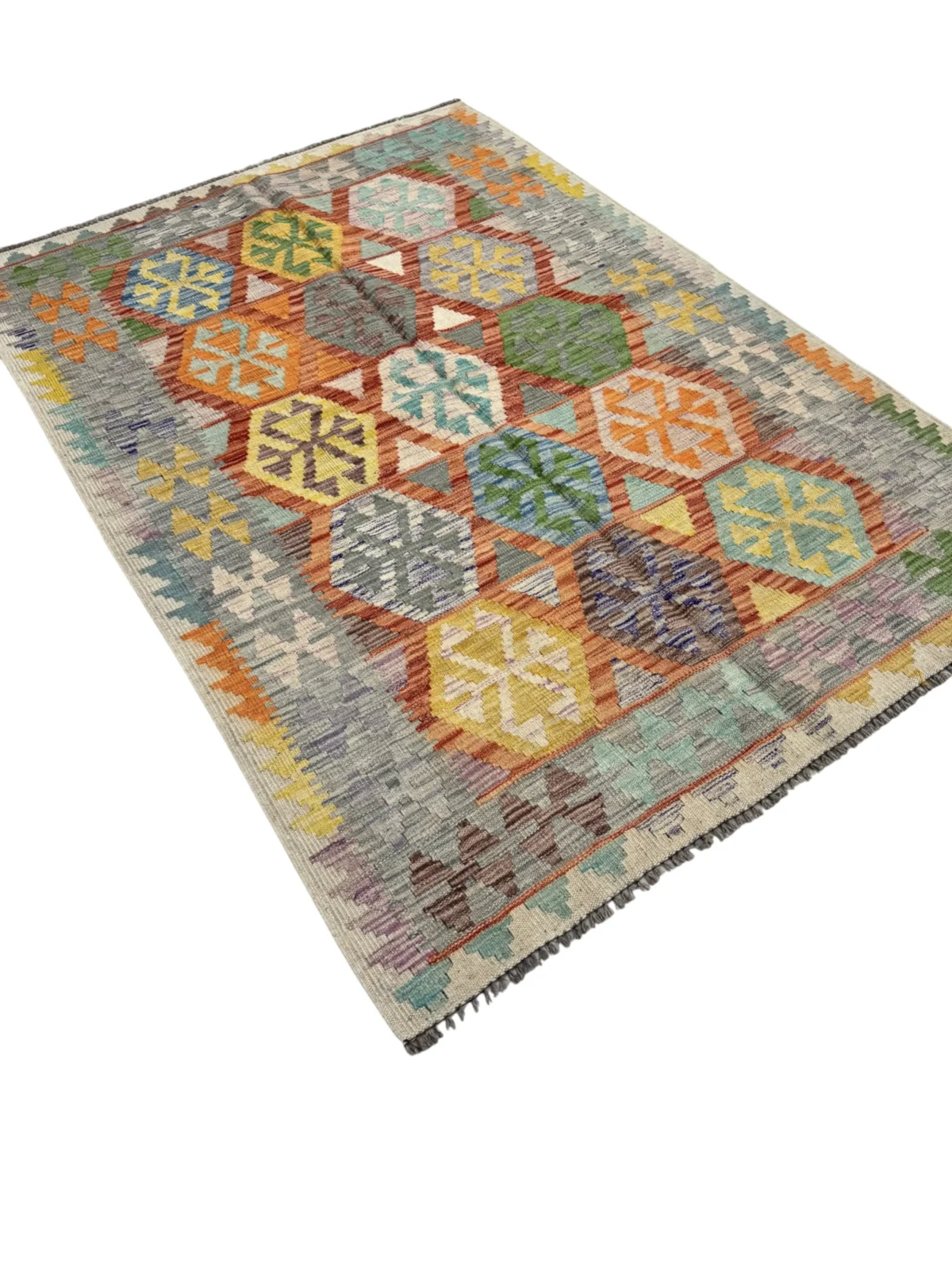 Tappeto Kilim Afghano 176x125 cm – Tessuto a Mano, Geometrico, Etnico, Multicolore - immagine 6