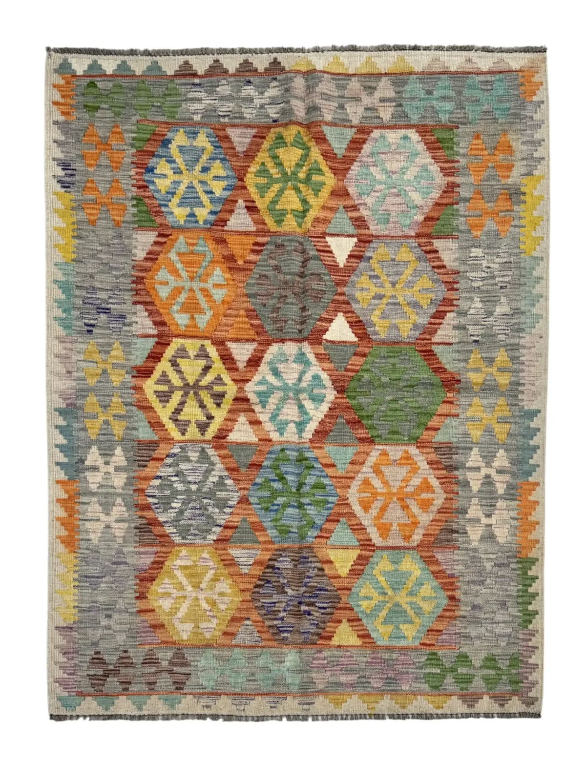 Tappeto Kilim Afghano 176x125 cm – Tessuto a Mano, Geometrico, Etnico, Multicolore - immagine 1