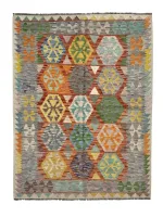 Tappeto Kilim Afghano 176x125 cm – Tessuto a Mano, Geometrico, Etnico, Multicolore
