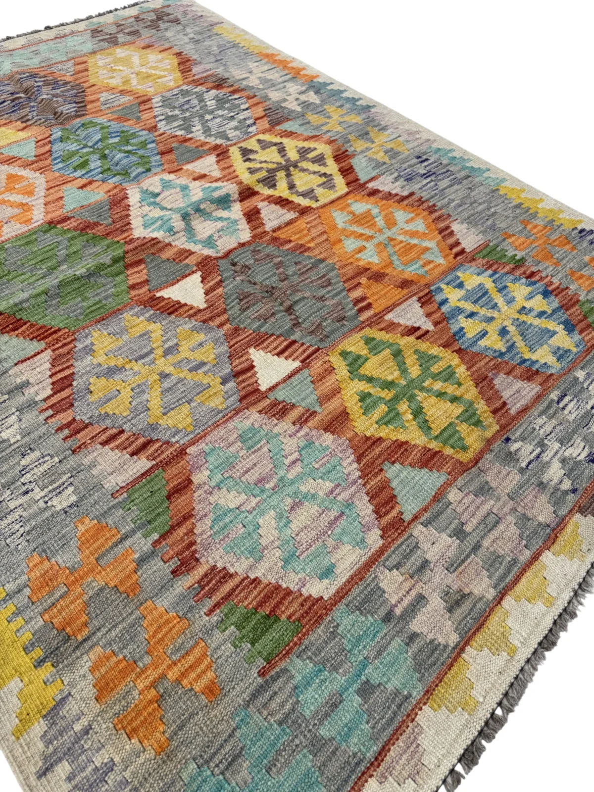 Tappeto Kilim Afghano 176x125 cm – Tessuto a Mano, Geometrico, Etnico, Multicolore - immagine 3
