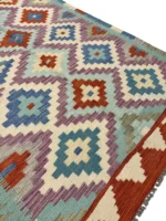 Tappeto Kilim rettangolare 182x124 cm con Motivo a Diamanti Multicolore – Stile Artigianale in Lana e Cotone - immagine 2
