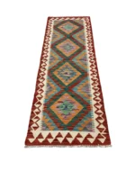 Tappeto Passatoia Geometrico 187x66 cm in Lana – Fatto a Mano in Afghanistan – Motivo a Diamanti Multicolore per Corridoio e Cucina - immagine 5