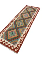 Tappeto Passatoia Geometrico 187x66 cm in Lana – Fatto a Mano in Afghanistan – Motivo a Diamanti Multicolore per Corridoio e Cucina - immagine 4