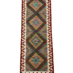 Tappeto Passatoia Geometrico 187x66 cm in Lana – Fatto a Mano in Afghanistan – Motivo a Diamanti Multicolore per Corridoio e Cucina