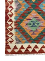 Tappeto Passatoia Geometrico 187x66 cm in Lana – Fatto a Mano in Afghanistan – Motivo a Diamanti Multicolore per Corridoio e Cucina - immagine 2