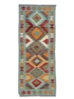 Tappeto Passatoia Geometrico 188x64 cm in Lana – Fatto a Mano con Motivo a Rombi Multicolore - immagine 6