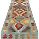 Tappeto Passatoia Geometrico 188x64 cm in Lana – Fatto a Mano con Motivo a Rombi Multicolore