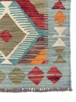 Tappeto Passatoia Geometrico 188x64 cm in Lana – Fatto a Mano con Motivo a Rombi Multicolore - immagine 4