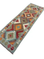 Tappeto Passatoia Geometrico 188x64 cm in Lana – Fatto a Mano con Motivo a Rombi Multicolore - immagine 3