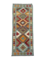 Tappeto Passatoia Geometrico 188x64 cm in Lana – Fatto a Mano con Motivo a Rombi Multicolore - immagine 2