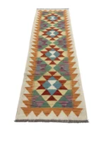 Tappeto Passatoia Geometrico Runner 180x65 cm in Lana – Fatto a Mano con Motivo a Losanghe Multicolore - immagine 5
