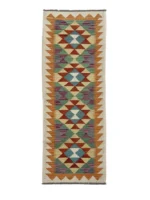 Tappeto Passatoia Geometrico Runner 180x65 cm in Lana – Fatto a Mano con Motivo a Losanghe Multicolore