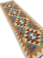 Tappeto Passatoia Geometrico Runner 180x65 cm in Lana – Fatto a Mano con Motivo a Losanghe Multicolore - immagine 3