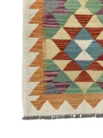 Tappeto Passatoia Geometrico Runner 180x65 cm in Lana – Fatto a Mano con Motivo a Losanghe Multicolore - immagine 2