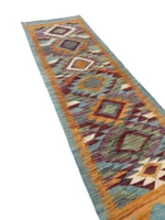 Tappeto Passatoia Geometrico 191x61 cm in Lana – Fatto a Mano con Motivo a Diamante Multicolore - immagine 5