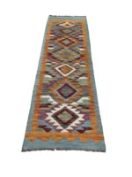 Tappeto Passatoia Geometrico 191x61 cm in Lana – Fatto a Mano con Motivo a Diamante Multicolore