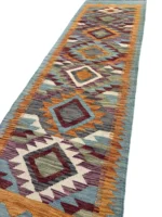 Tappeto Passatoia Geometrico 191x61 cm in Lana – Fatto a Mano con Motivo a Diamante Multicolore - immagine 2