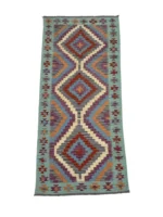 Tappeto Geometrico Orientale 191x86 cm – Fatto a Mano, Design Tradizionale con Motivi a Diamante Multicolore