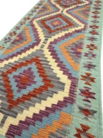 Tappeto Geometrico Orientale 191x86 cm – Fatto a Mano, Design Tradizionale con Motivi a Diamante Multicolore - immagine 2