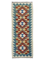 Tappeto passatoia geometrico orientale 193x63 cm beige rosso blu – stile tradizionale