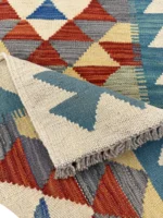 Tappeto passatoia geometrico orientale 193x63 cm beige rosso blu – stile tradizionale - immagine 2