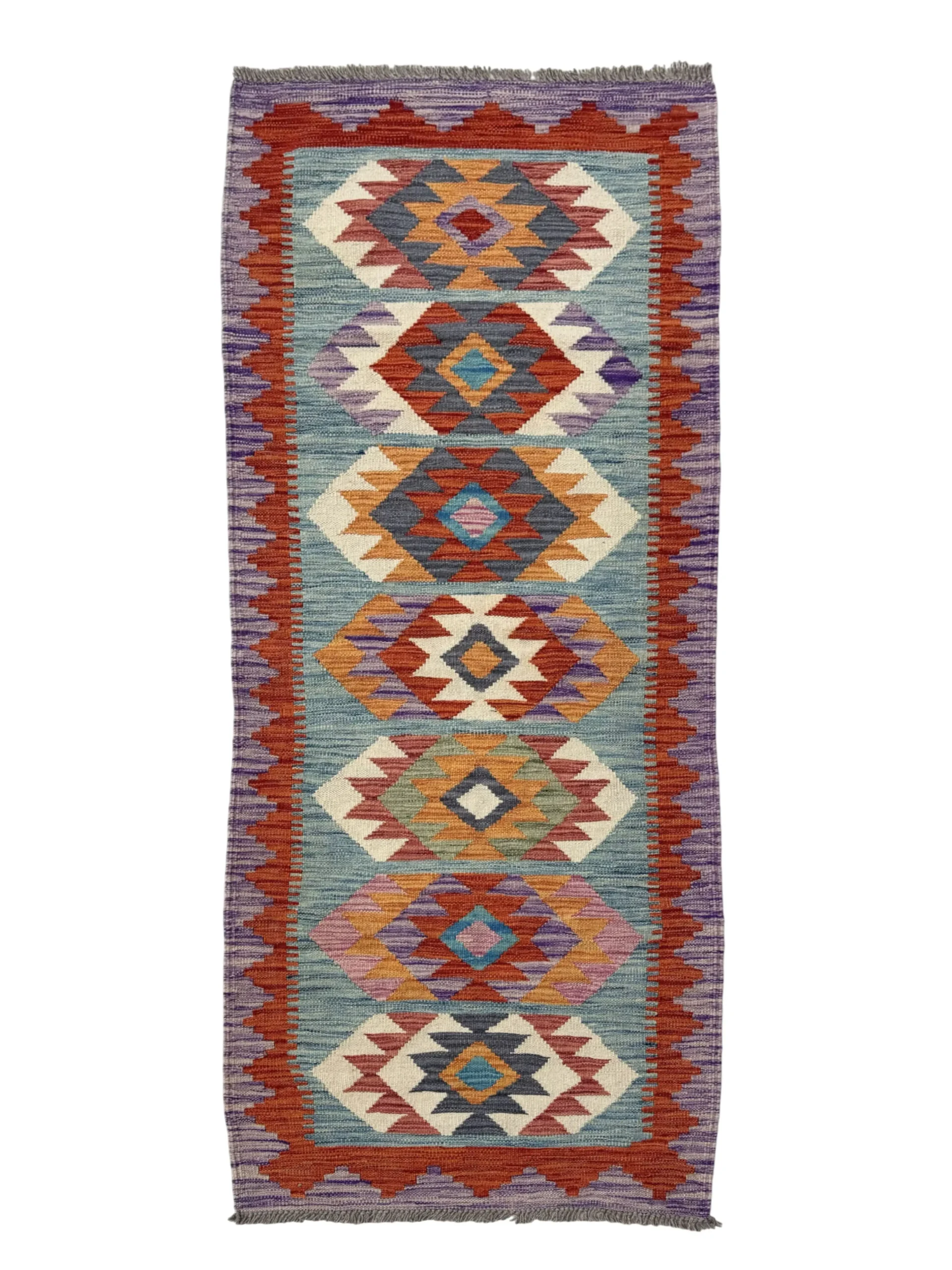 Tappeto Kilim 194x75cm 19 443 (3) Tappeto passatoia geometrico 194x75 cm – Design orientale colorato artigianale - immagine 1